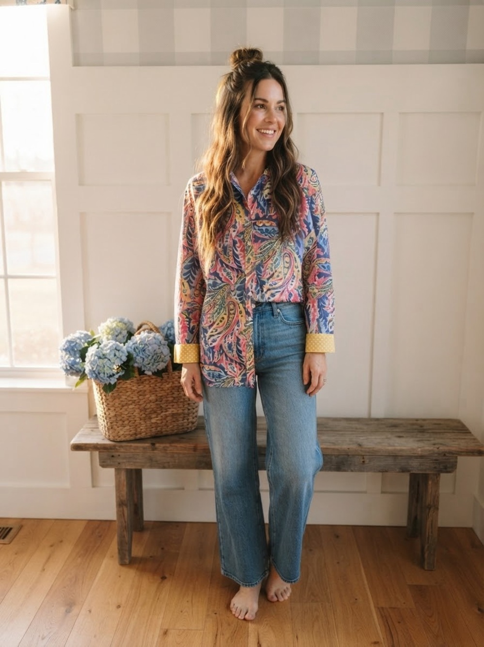Talbots Paisley Button-Down Shirt in Blue, Pink and Yellow 3X
